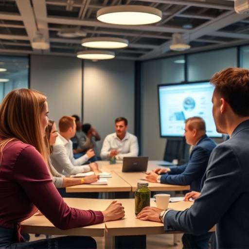 Un'aula durante una sessione di formazione aziendale con i partecipanti che interagiscono attivamente.