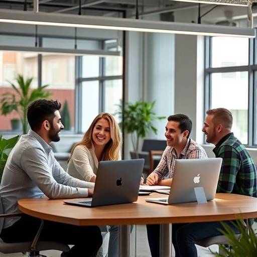 Un gruppo di persone che collaborano in un ambiente di lavoro innovativo