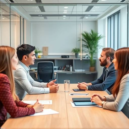 Un incontro professionale in ufficio tra consulenti e clienti per discutere di strategie aziendali