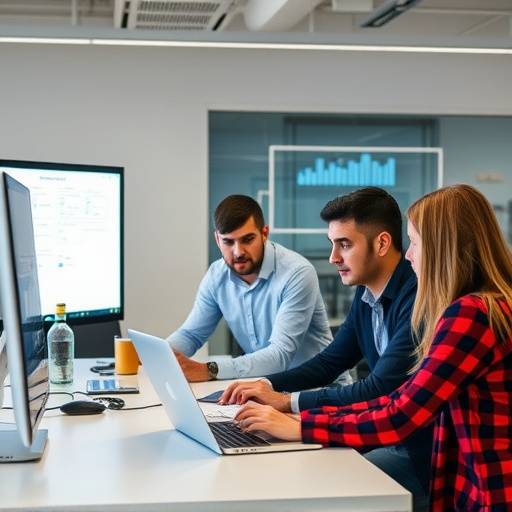 Un team che lavora insieme all'implementazione di un progetto, utilizzando strumenti digitali e collaborativi